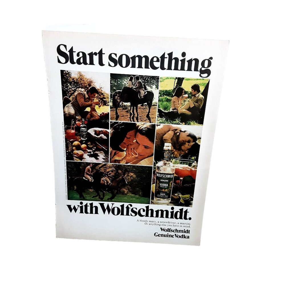 1974 Wolfschmidt Vodka Man Woman Horses Nature Original Print ad 70s